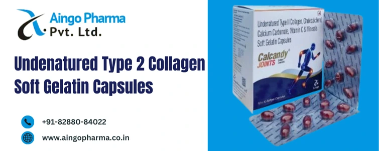 Undenatured Type 2 Collagen Soft Gelatin Capsules for joint health, cartilage support, and inflammation reduction.